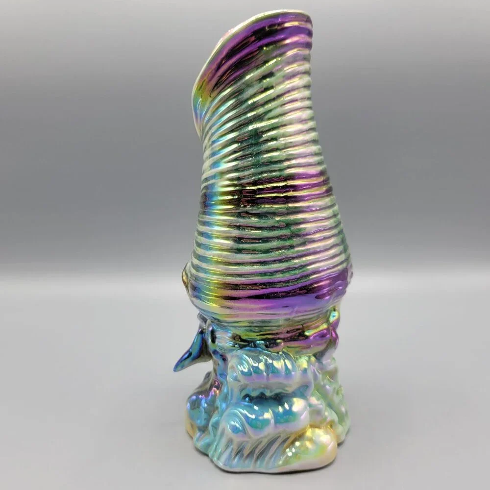Vintage Iridescent Ceramic Vase Shell Shape Ocean Inspired Design 7.5